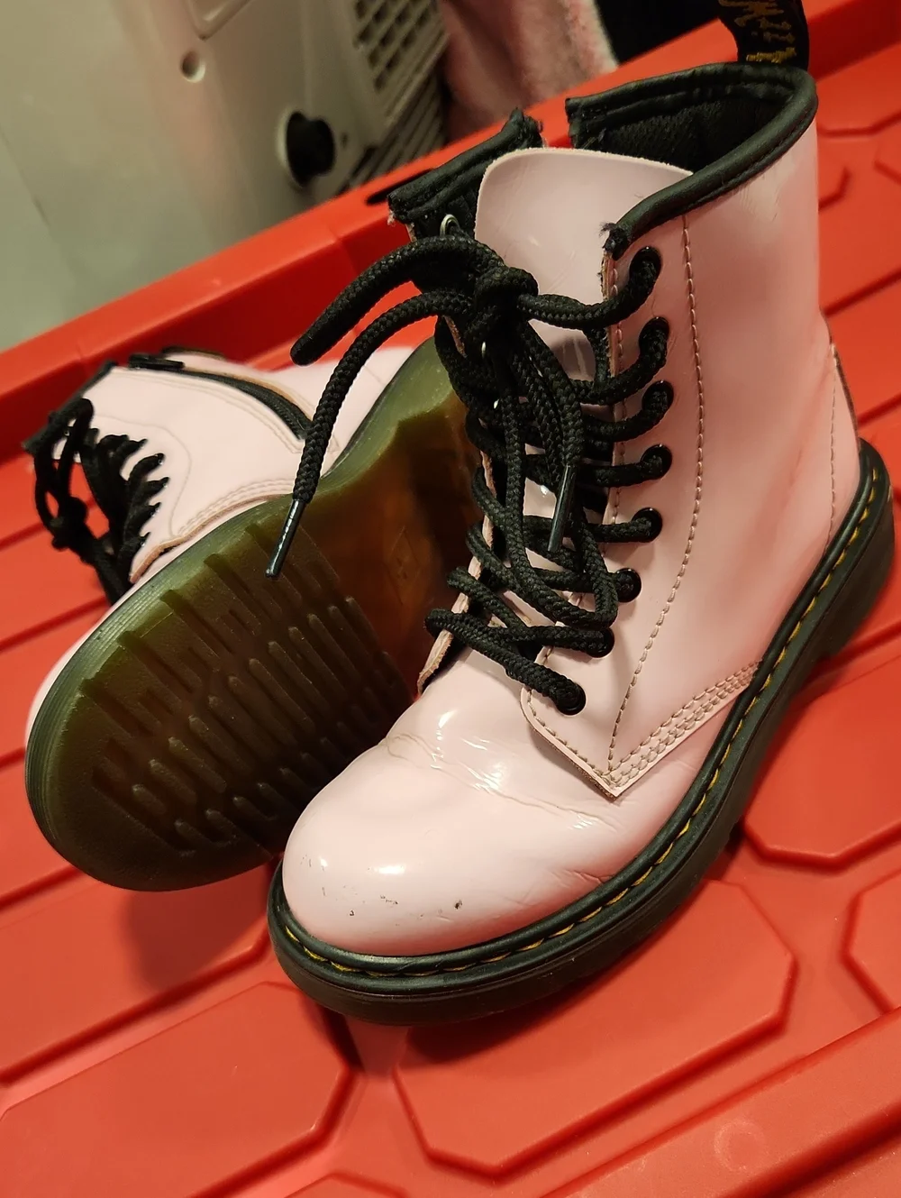 Dr. Martens Pink Lace-Up Kids Combat Boots with Black Laces